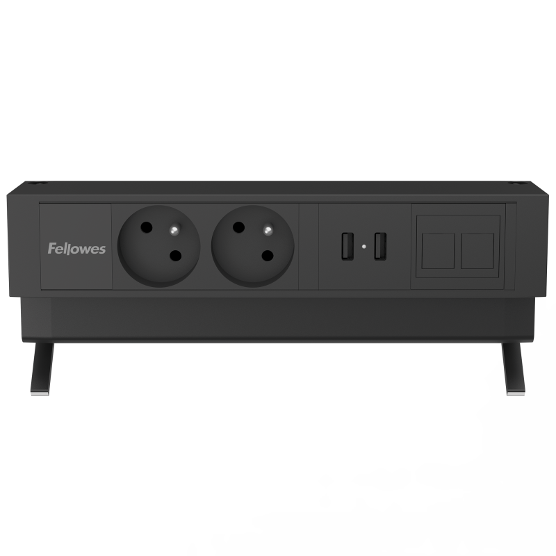100091549_DeskUp2_2x230V_2xA_1xkeystone_BLK-Front