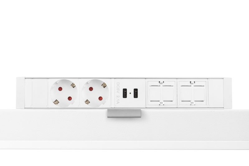 Power Desk Up® 1.0 - 2x 230V, 2x Usb charge, 2x keystone - Wit