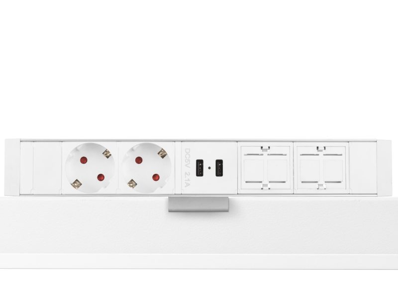 Power Desk Up® 1.0 - 2x 230V, 2x USB charge, 2x keystone - Wit