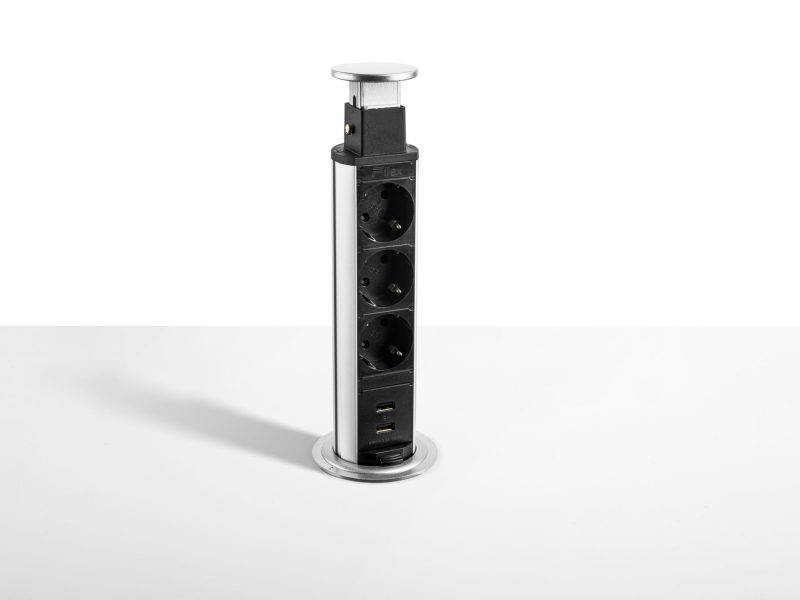 Power Pop Up - 3x 230V + 2x USB Charge - Alu/Zwart