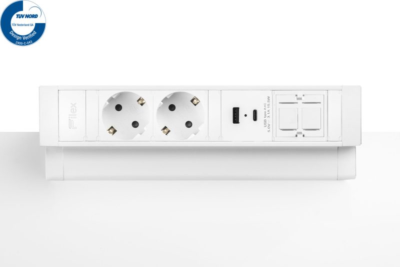 Power Desk Up® 2.0 - 2x 230V, 1x keystone, 1x USB A+C Charge