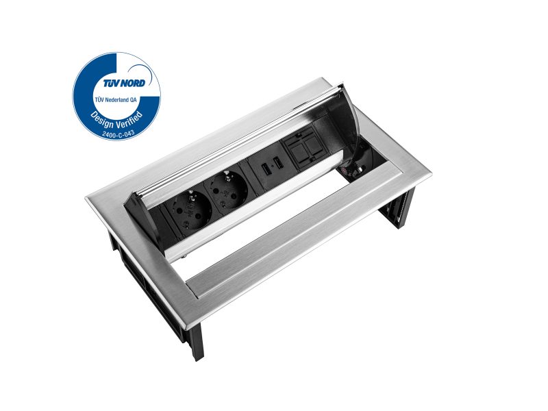 Power Desk In - 2x 230V + 2x USB Chargers + 1x Keystone