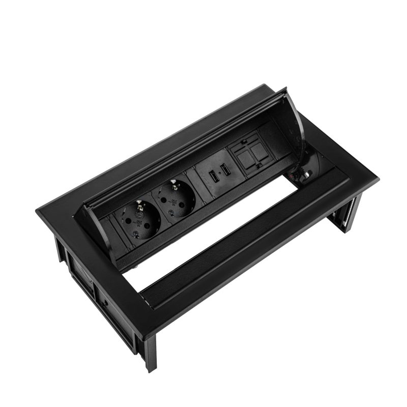 Power Desk In - 2x 230V + 2x USB Charger + 1x Keystone
