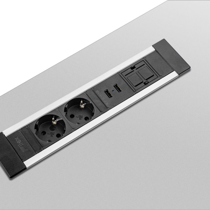 Power Desk Insert - 2x 230V + 2x USB Charger + 1x keystone