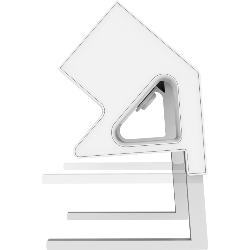 Zijaanzicht Desk Up 2.0 met range van de pootjes en witte variant