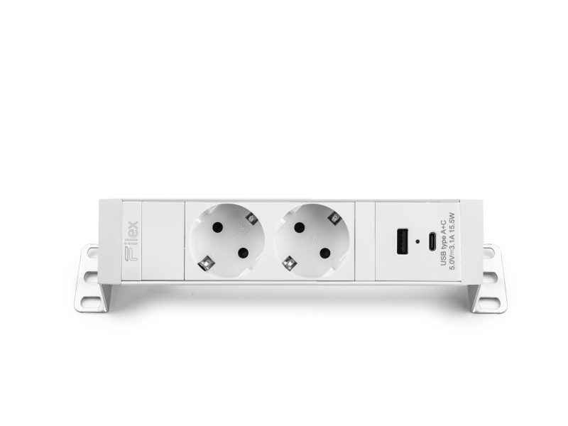 Power Desk Up® 1.0 - 2x 230V, 1x USB A+C Charger – White