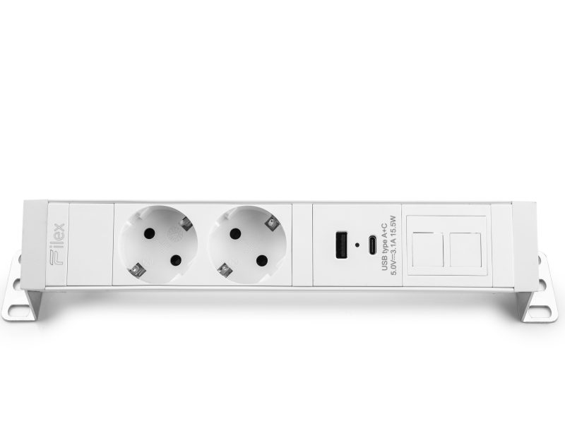 Power Desk Up® 1.0 - 2x 230V, 1x USB A+C Charger, 1 x Keystone – White