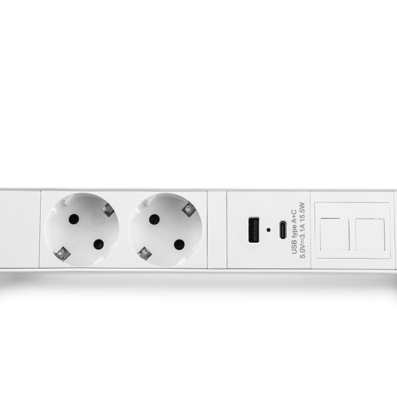 Power Desk Up® 1.0 - 2x 230v, 1x USB A+C Charge, 1 x Keystone – Wit