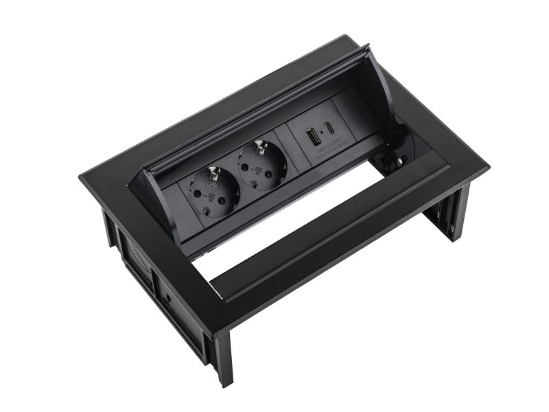 Power Desk In - 2x 230V + 1x USB A+C Charge (5.0V - 3.1A - 15.5W) - Black
