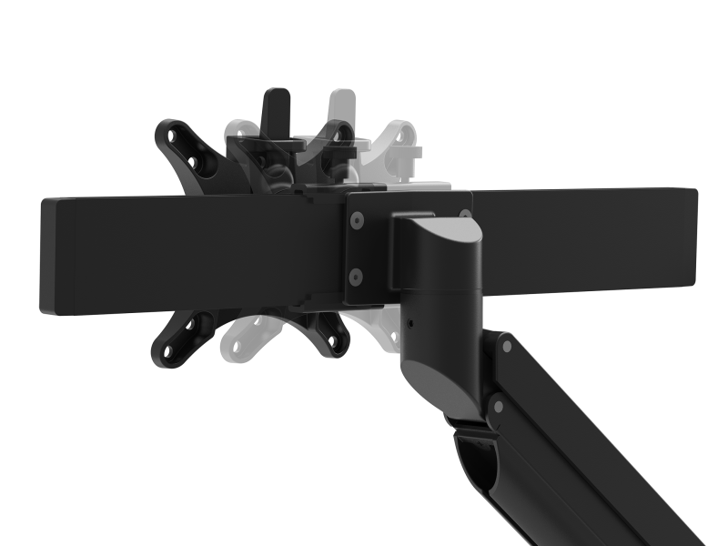 VESA slider in beweging, gemonteerd op een monitorarm. 