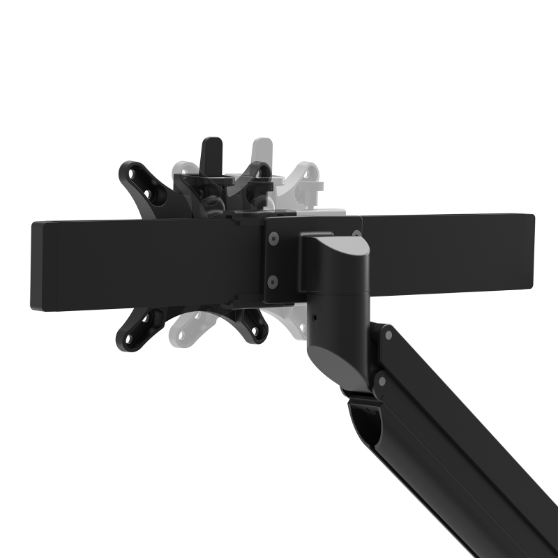 VESA slider in beweging, gemonteerd op een monitorarm.