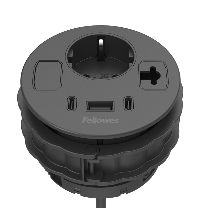 power-spot met type f stopcontact twee USB-C poorten en een USB-A poort in het zwart