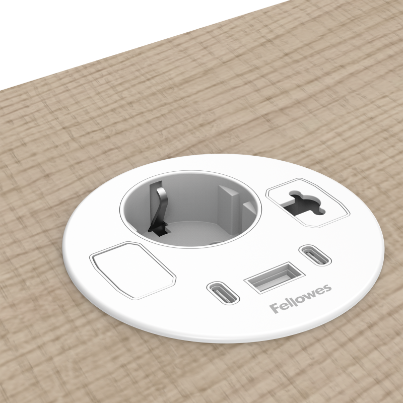 Witte inbouw elektrificatie product met stopcontact en USB-A en USB-C poorten.