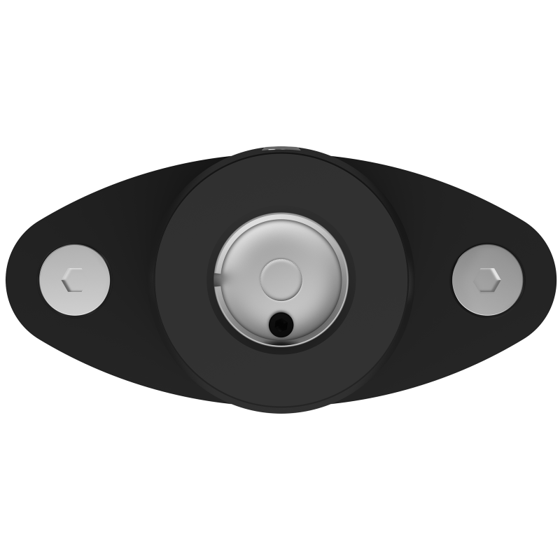 Zwarte Galaxy systeemrailbevestiging voor monitorarmen, ontworpen voor veilige installatie op systeemrailbureaus.