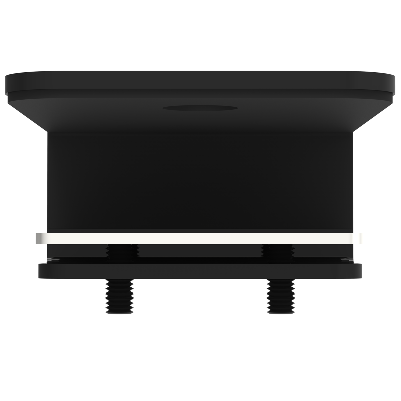 Zwarte Galaxy Extended C-Clamp voor het veilig bevestigen van monitorarmen op bureaus met akoestische panelen.